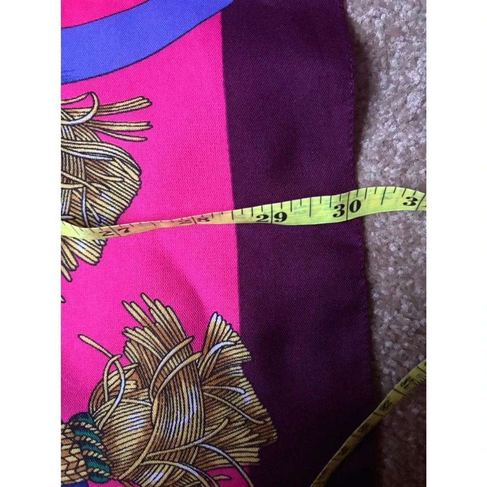 Vintage Made in Italy Square Scarf Pink Purple Tassel Rope Print Large 30in